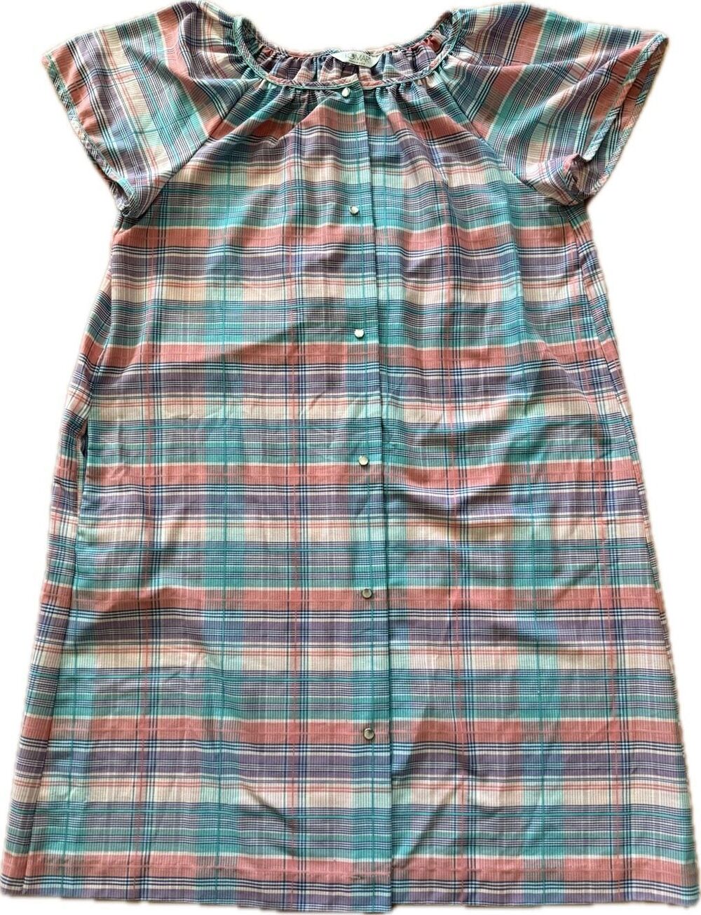 NOS Komar Vintage Shift Dress Plaid Check Size L Cotton Pearl Snap